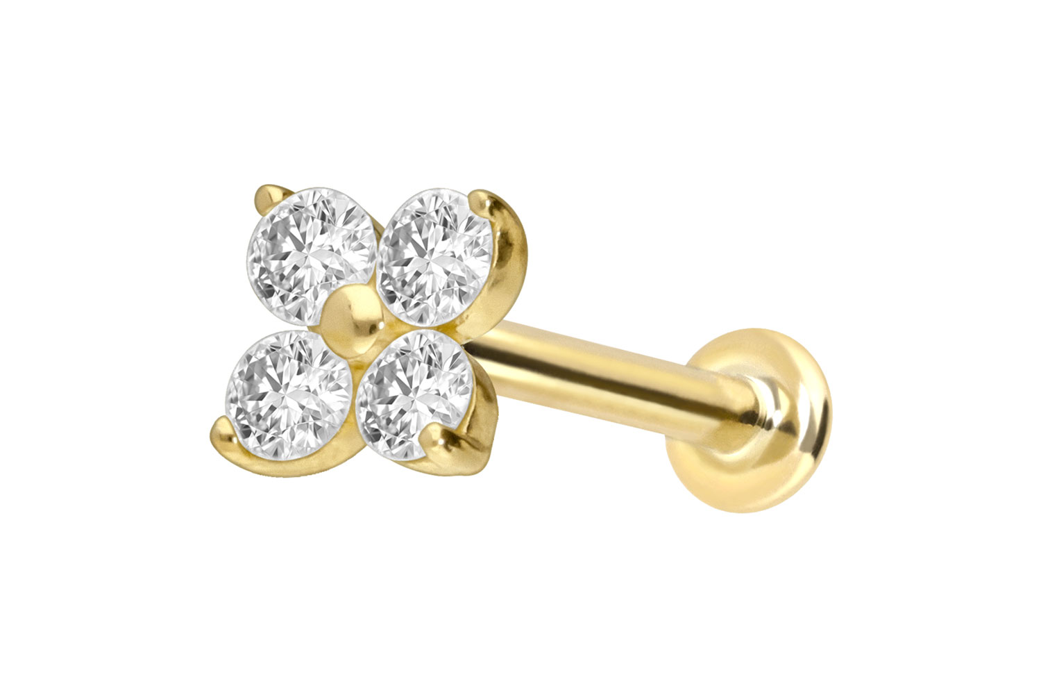 18 Karat Gold Labret Piercing mit Innengewinde DIAMANT-BLUME